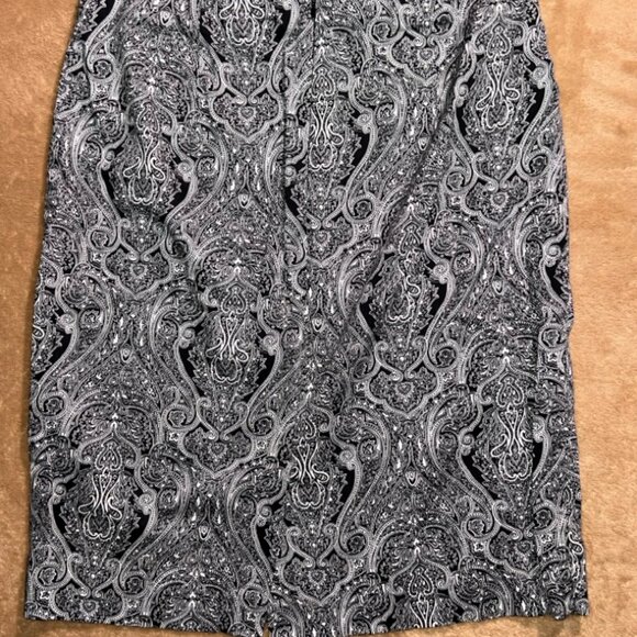 Talbots Women 6 Black White Paisley Back Zip Knee Length Pencil Office Skirt (W) - Picture 5 of 5